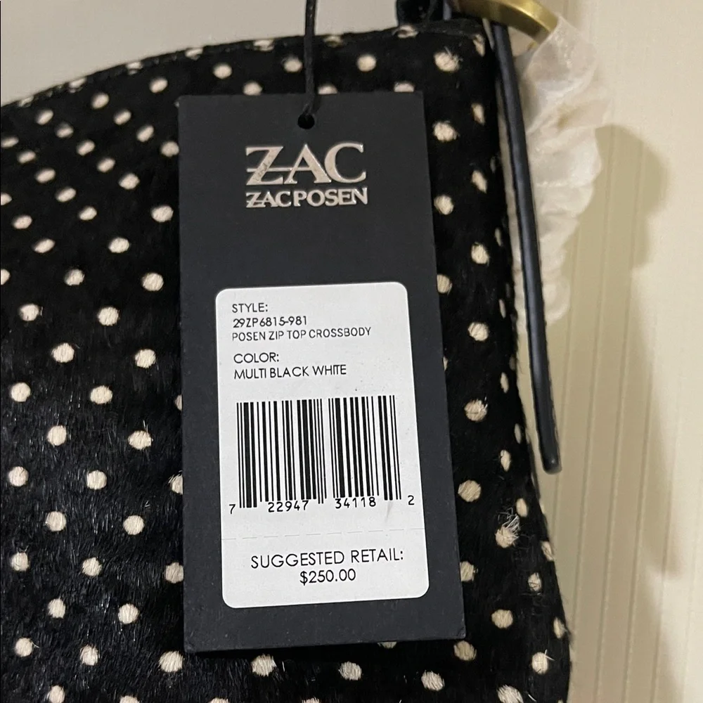NWT Elegant Zac Posen Black and White Polka Dot Shoulder & Crossbody Bag